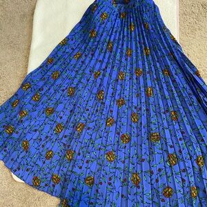 Floral Blue Pleated Skirt